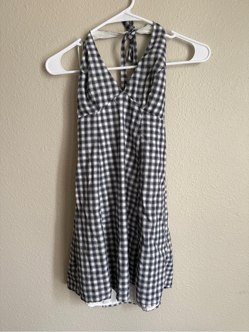 Hollister Navy and White Gingham Halter Mini Dress Size XS